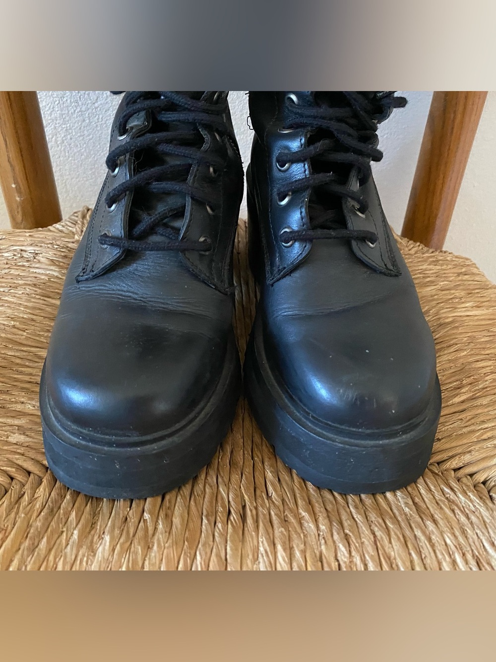 Steve Madden Jupiter Lace Up Platform Combat Boots Black Leather Chunky - Picture 6 of 10